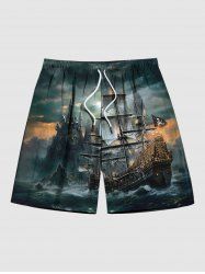 Short de Plage Vague de L'Océan Bleu Claire Imprimé Grande Taille pour Homme - Noir 7XL