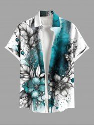 Plus Size Flower Leaf Ombre Colorblock Paint Drop Print Buttons Pocket Hawaii Shirt For Men -  
