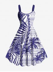 Plus Size Coconut Tree Tropical Leaf Print Hawaii Tank Dress -  