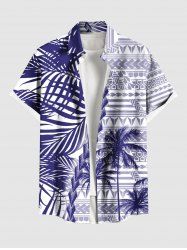 Plus Size Coconut Tree Tropical Leaf Print Buttons Pocket Hawaii Shirt For Men -  