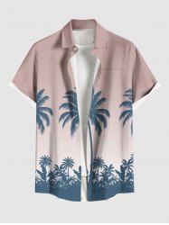 Plus Size Coconut Tree Ombre Print Buttons Pocket Hawaii Shirt For Men -  