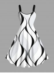Plus Size Curve Wave Pattern Light Beam Print Hawaii Tank Dress -  