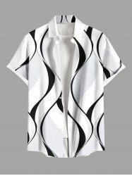 Plus Size Curve Waves Geometric Pattern Print Buttons Pocket Hawaii Shirt For Men -  