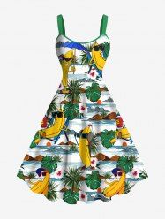 Robe Débardeur Hawaïen Feuille Arbre Noix de Coco et Palmier Imprimés de Grande Taille - Jaune S