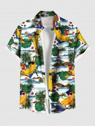 Plus Size Banana Coconut Tree Tropical Leaf Print Buttons Pocket Hawaii Shirt For Men -  