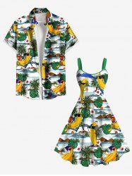 Banana Coconut Tree Tropical Leaf Print Plus Size Matching Hawaii Beach Outfit For Couples -  