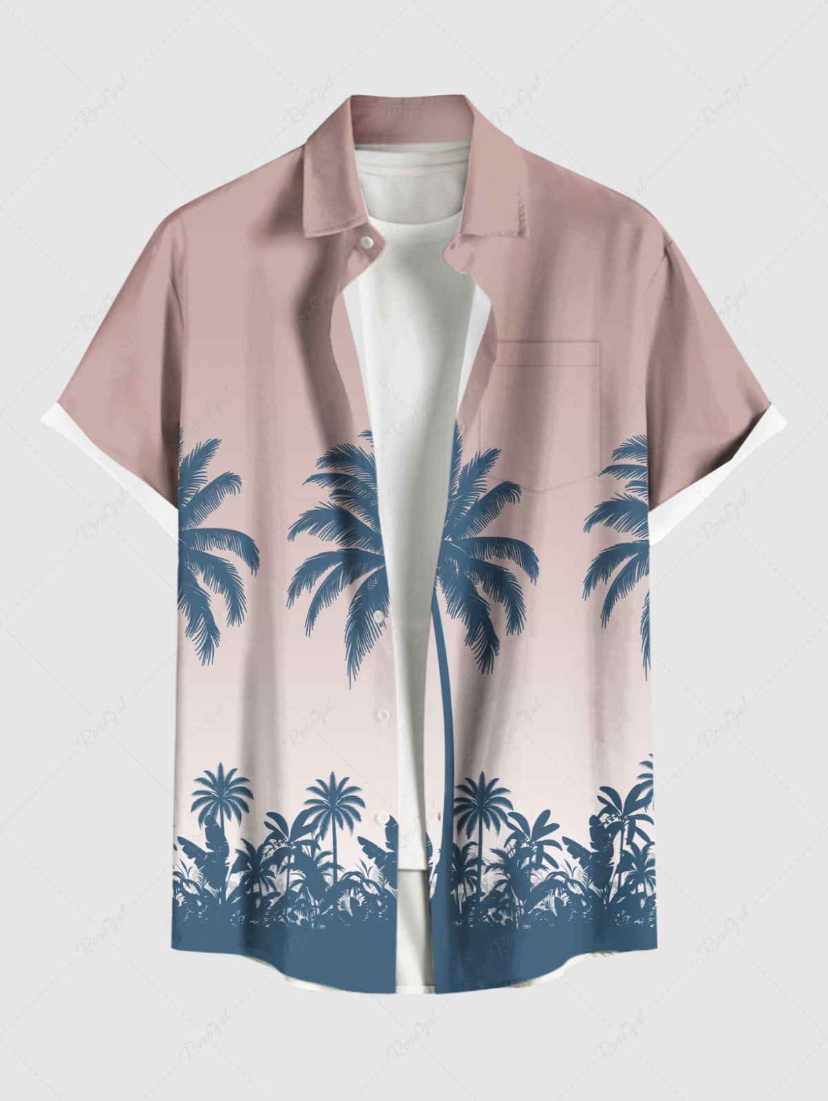 Shops Plus Size Coconut Tree Ombre Print Buttons Pocket Hawaii Shirt For Men  
