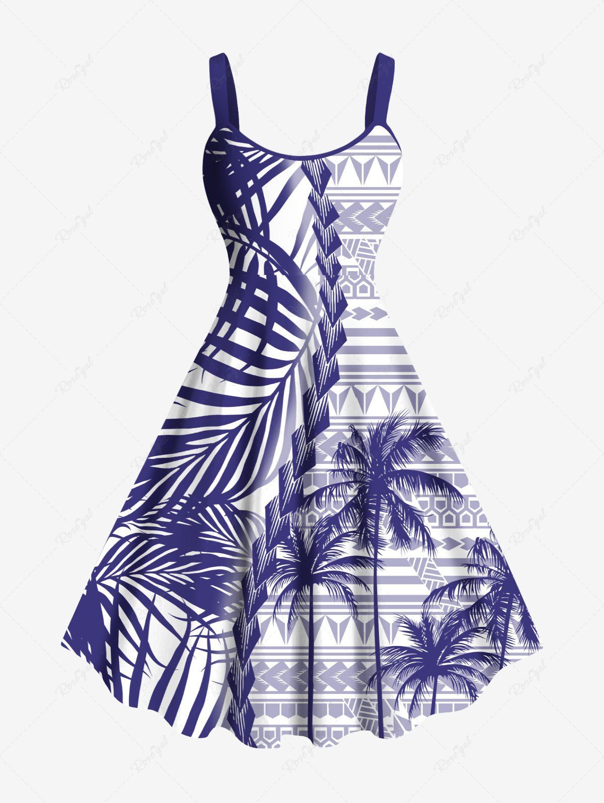 Outfit Plus Size Coconut Tree Tropical Leaf Print Hawaii Tank Dress  
