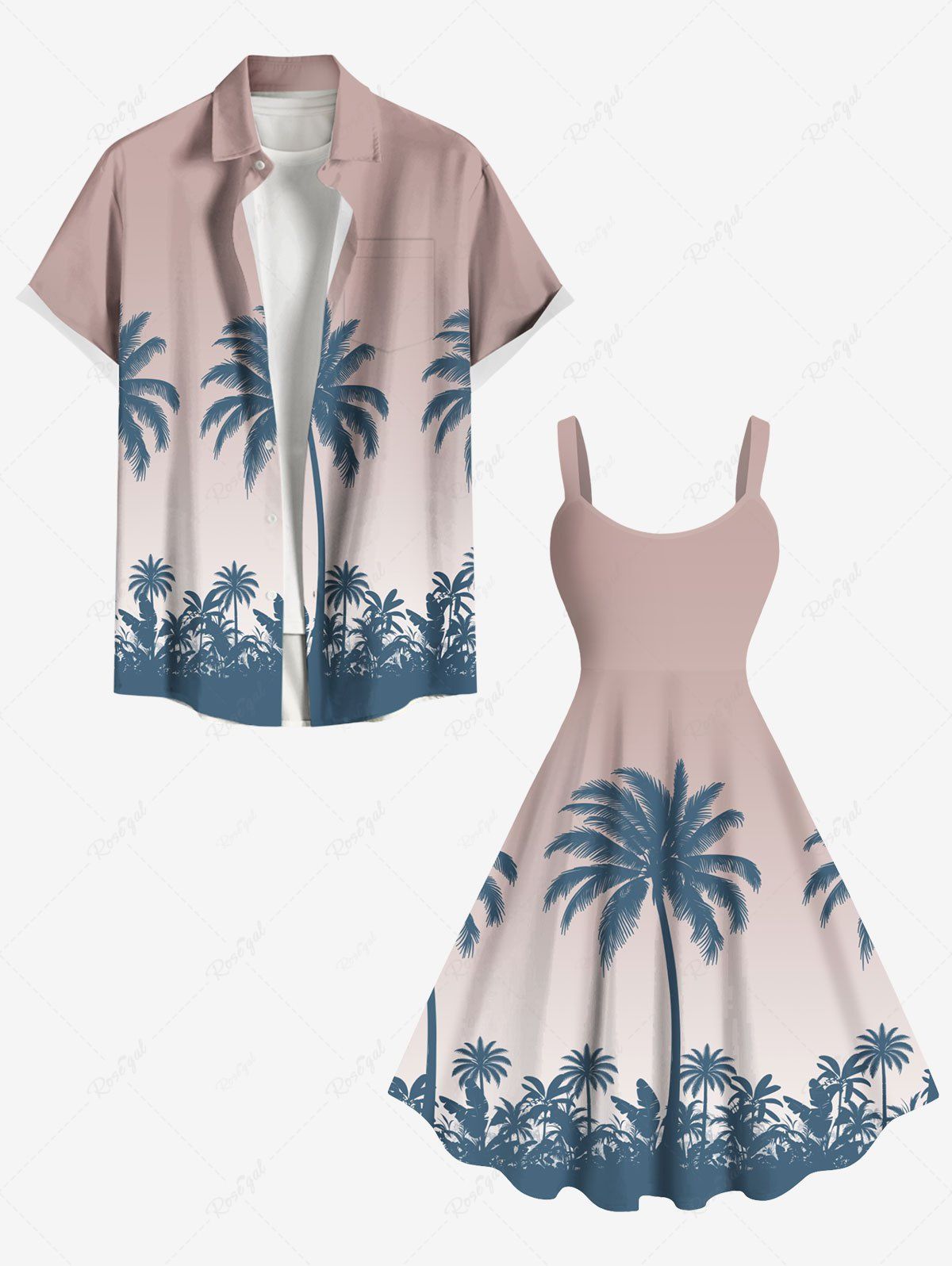 Cheap Coconut Tree Ombre Print Plus Size Matching Hawaii Beach Outfit For Couples  