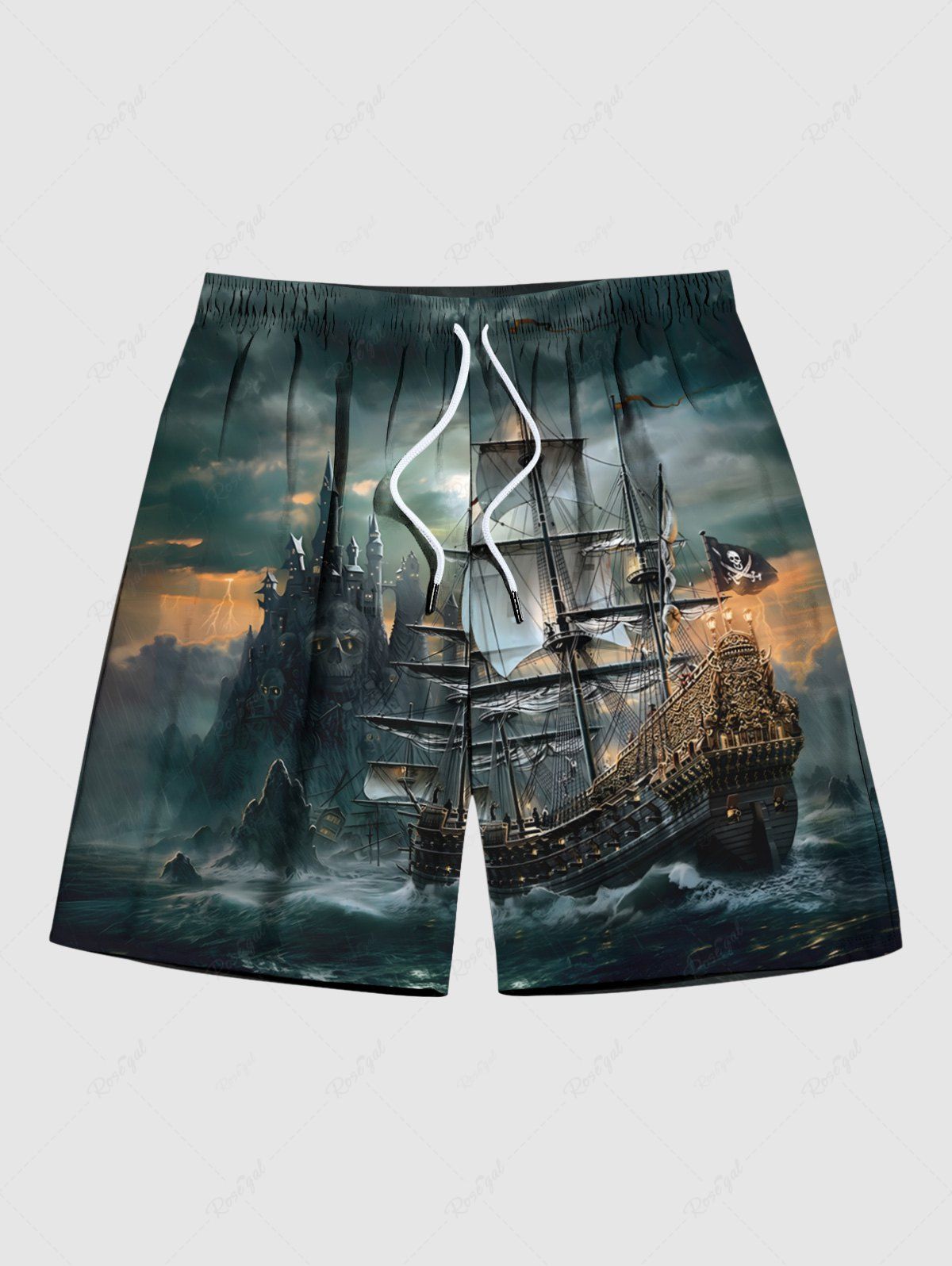 Trendy Plus Size Cruise Ship Sea Waves Print Hawaii Beach Shorts For Men  