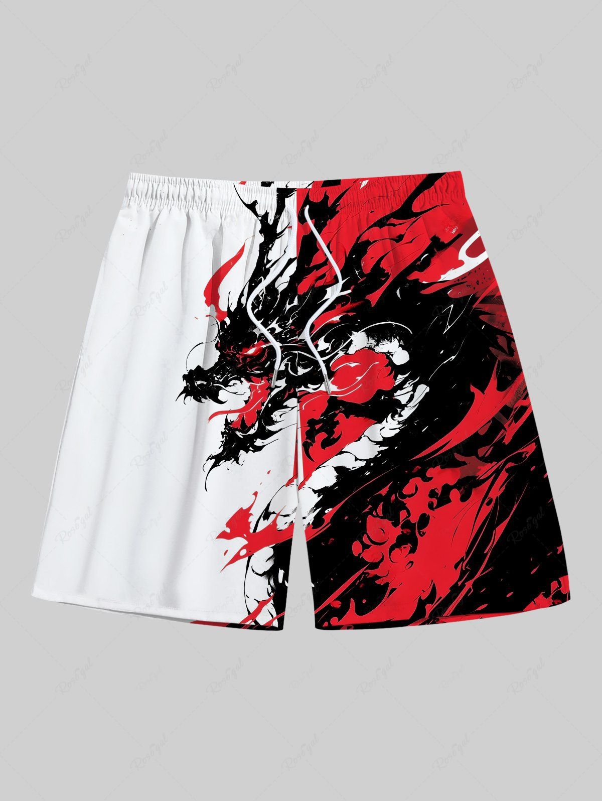 Fancy Plus Size Ink Painting Dragon Print Hawaii Drawstring Beach Shorts For Men  