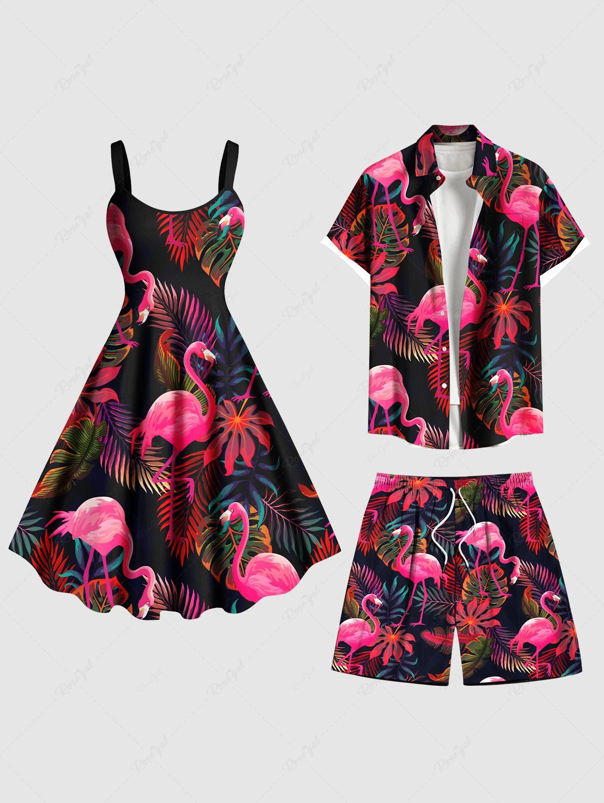 Tenue de Plage Trapèze Imprimé à Feuilles Tropicales Grande Taille pour Couples Rose clair 
