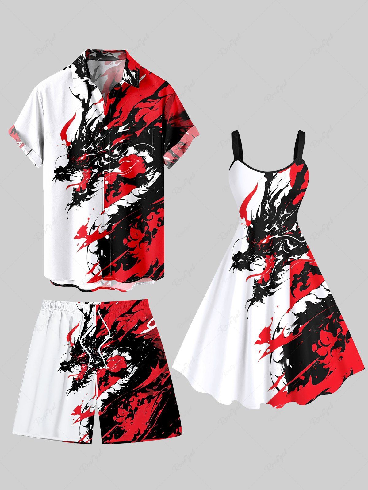Costume de Plage Grande Taille Imprimé Dragon Peint D'encre Rouge 