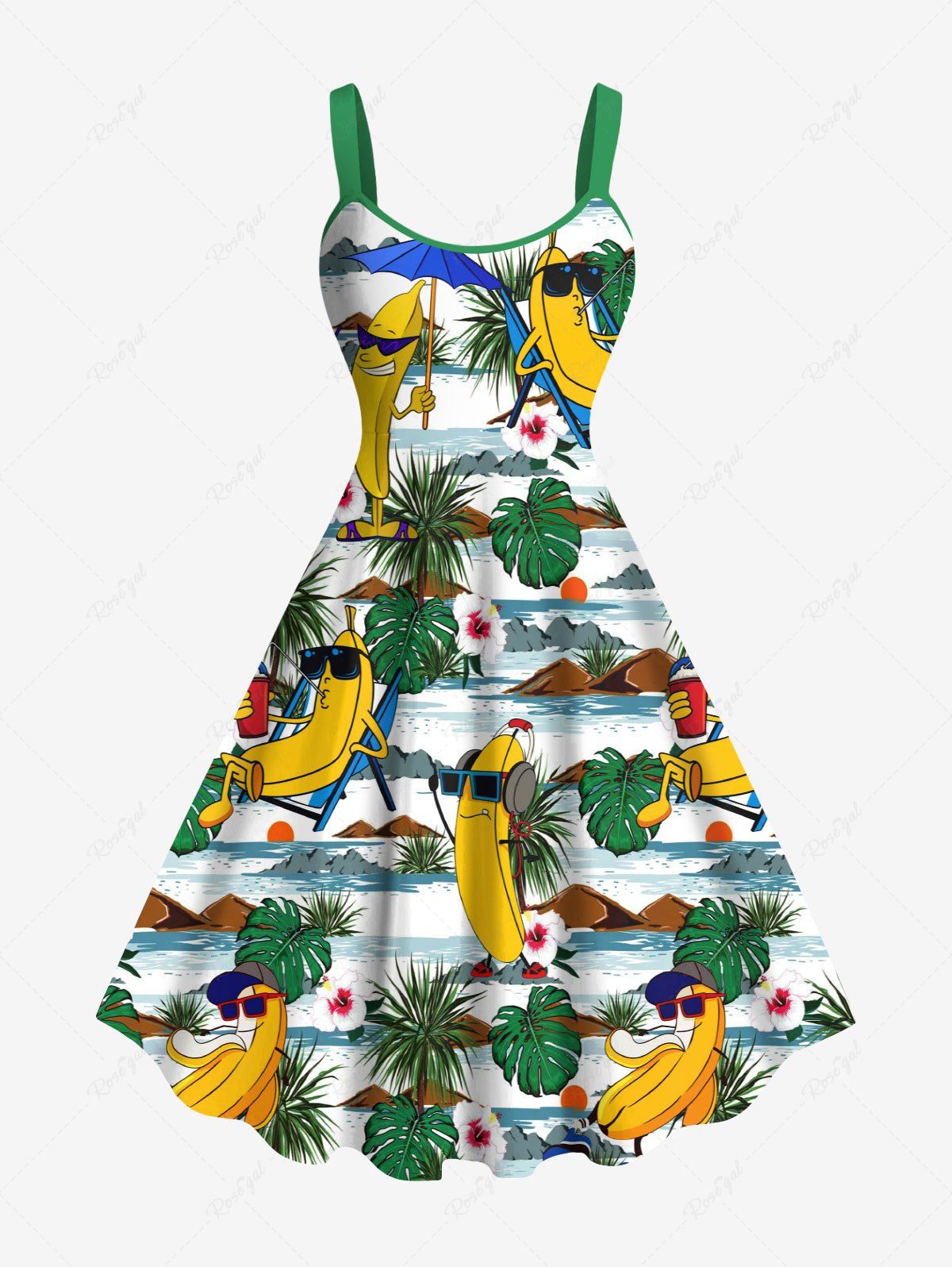 Buy Plus Size Banana Coconut Tree Tropical Leaf Print Hawaii Tank Dress  