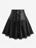 Rose Flower Flocking Tie Dye PU Strap Top and Scalloped Cross Zipper Lace-up Skirt Plus Size Outfit -  