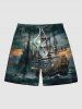 Cruise Sailboat Castle Sea Waves Print Plus Size Matching Hawaii Beach Outfit For Couples -  