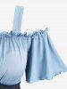 Plus Size Cold Shoulder Ruched Ruffles Colorblock Patchwork Lace Up Belted Vintage Corset A Line Dress -  