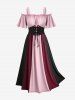Robe trapèze style Renaissance médiévale grande taille, épaules dénudées, volants froncés, colorblock, lacets, ceinture, corset vintage - Rouge foncé L | US 12