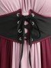 Robe trapèze style Renaissance médiévale grande taille, épaules dénudées, volants froncés, colorblock, lacets, ceinture, corset vintage - Rouge foncé L | US 12