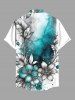Plus Size Flower Leaf Ombre Colorblock Paint Drop Print Buttons Pocket Hawaii Shirt For Men -  