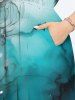 Plus Size Flower Leaf Ombre Colorblock Paint Drop Print Split Hawaii Midi Dress -  