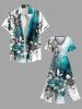 Plus Size Flower Leaf Ombre Colorblock Paint Drop Print Split Hawaii Midi Dress -  