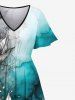 Plus Size Flower Leaf Ombre Colorblock Paint Drop Print Split Hawaii Midi Dress -  