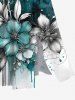Plus Size Flower Leaf Ombre Colorblock Paint Drop Print Split Hawaii Midi Dress -  