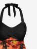 Coconut Tree Floral Sea Beach Print Hawaii Twist Halter Backless Tankini Top -  