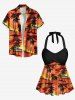 Coconut Tree Floral Sea Beach Print Hawaii Twist Halter Backless Tankini Top -  