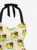 Haut de Tankini Tordu Canard Rivière Imprimé sans Dos à Col Halter - Beige 4X