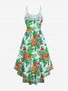 Robe Asymétrique à Bretelle Perroquet et Ananas Imprimé de Grande Taille - Vert XS
