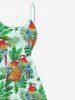 Robe Asymétrique à Bretelle Perroquet et Ananas Imprimé de Grande Taille - Vert XS