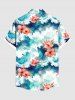 Plus Size Floral Ombre Sea Waves Print Hawaii Button Pocket Shirt For Men -  