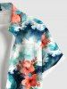 Plus Size Floral Ombre Sea Waves Print Hawaii Button Pocket Shirt For Men -  