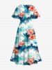 Plus Size Floral Ombre Sea Waves Print Hawaii Split Pocket A Line Midi Dress -  