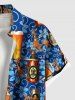 Plus Size Beer Kangaroo Floral Print Hawaii Button Pocket Shirt For Men -  