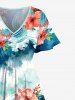 Plus Size Floral Ombre Sea Waves Print Hawaii Split Pocket A Line Midi Dress -  