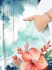 Plus Size Floral Ombre Sea Waves Print Hawaii Split Pocket A Line Midi Dress -  