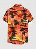 Plus Size Coconut Tree Floral Sea Beach Print Hawaii Button Pocket Shirt For Men -  
