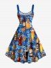 Robe Débardeur Hawaïen Ligne A Fleurie Imprimée de Grande Taille avec Poche Kangourou - Bleu 4X
