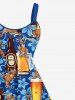 Robe Débardeur Hawaïen Ligne A Fleurie Imprimée de Grande Taille avec Poche Kangourou - Bleu 4X