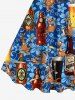 Robe Débardeur Hawaïen Ligne A Fleurie Imprimée de Grande Taille avec Poche Kangourou - Bleu 4X