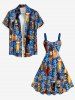 Robe Débardeur Hawaïen Ligne A Fleurie Imprimée de Grande Taille avec Poche Kangourou - Bleu 4X