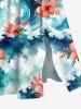 Plus Size Floral Ombre Sea Waves Print Hawaii Split Pocket A Line Midi Dress -  