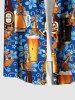Plus Size Beer Kangaroo Floral Print Hawaii Button Pocket Shirt For Men -  