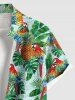 Plus Size Tropical Leaves Pineapple Parrot Print Hawaii Button Pocket Shirt For Men -  