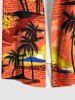 Plus Size Coconut Tree Floral Sea Beach Print Hawaii Button Pocket Shirt For Men -  