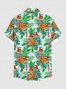 Plus Size Tropical Leaves Pineapple Parrot Print Hawaii Button Pocket Shirt For Men -  