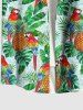 Plus Size Tropical Leaves Pineapple Parrot Print Hawaii Button Pocket Shirt For Men -  